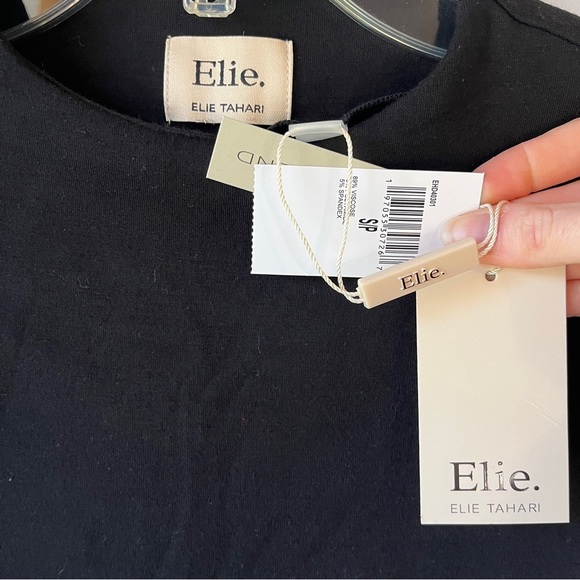 Elie. By Elie Tahari Black Bodycon Mock Neck Sheath Midi Dress - Picture 8 of 11